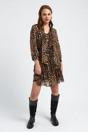 ROBE IMPRIME LEOPARD CORALIE MARRON